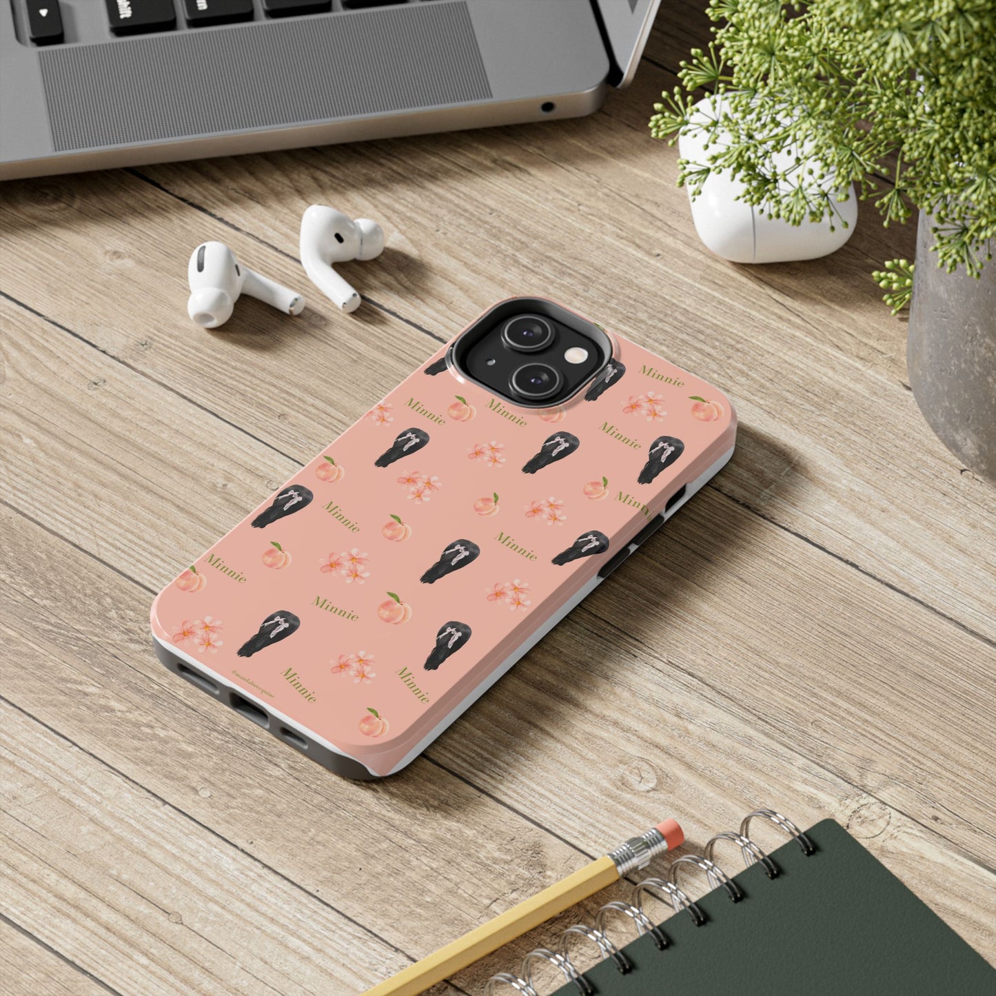 Personalized Peach Floral Phone Case — Tough Protective Case with Custom Name (Minnie)