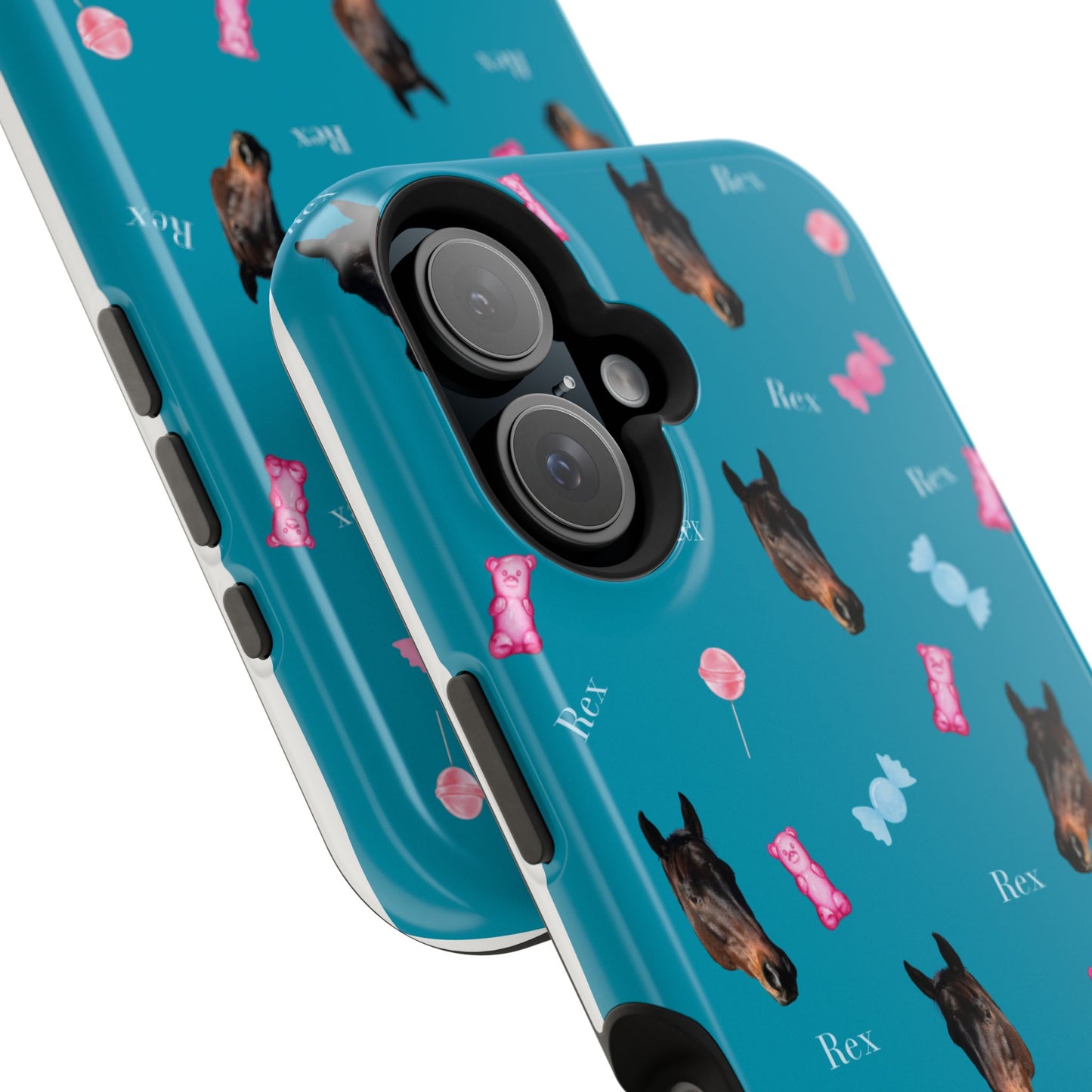 Magnetic Impact-Resistant Phone Case — Teal Doberman Candy Pattern (Protective, Shockproof)