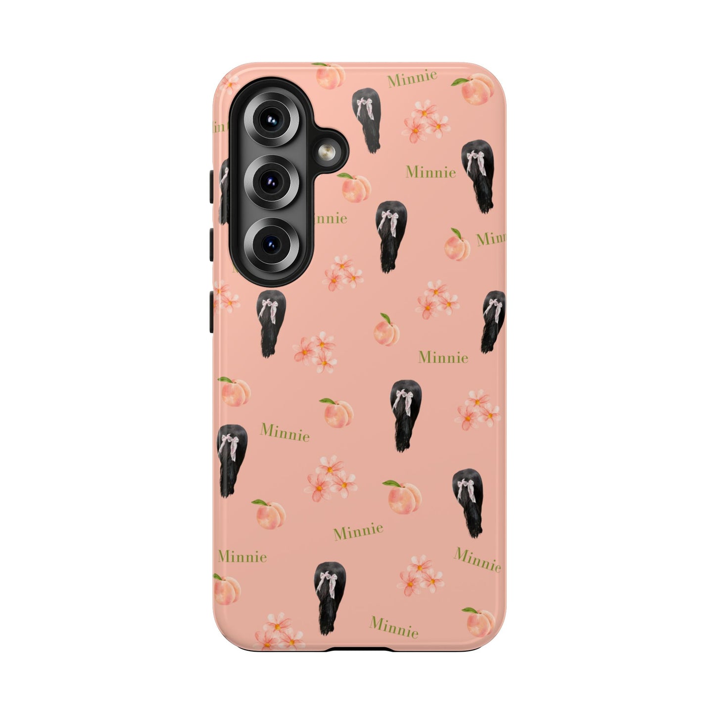 Personalized Peach Floral Phone Case — Tough Protective Case with Custom Name (Minnie)