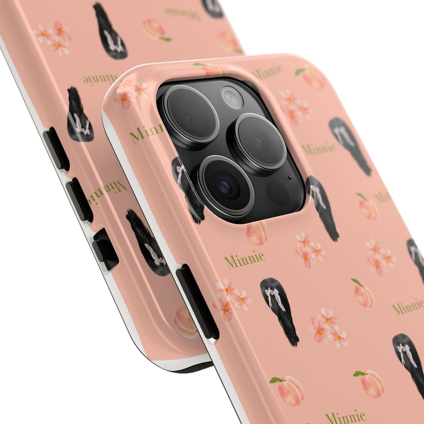 Personalized Peach Floral Phone Case — Tough Protective Case with Custom Name (Minnie)