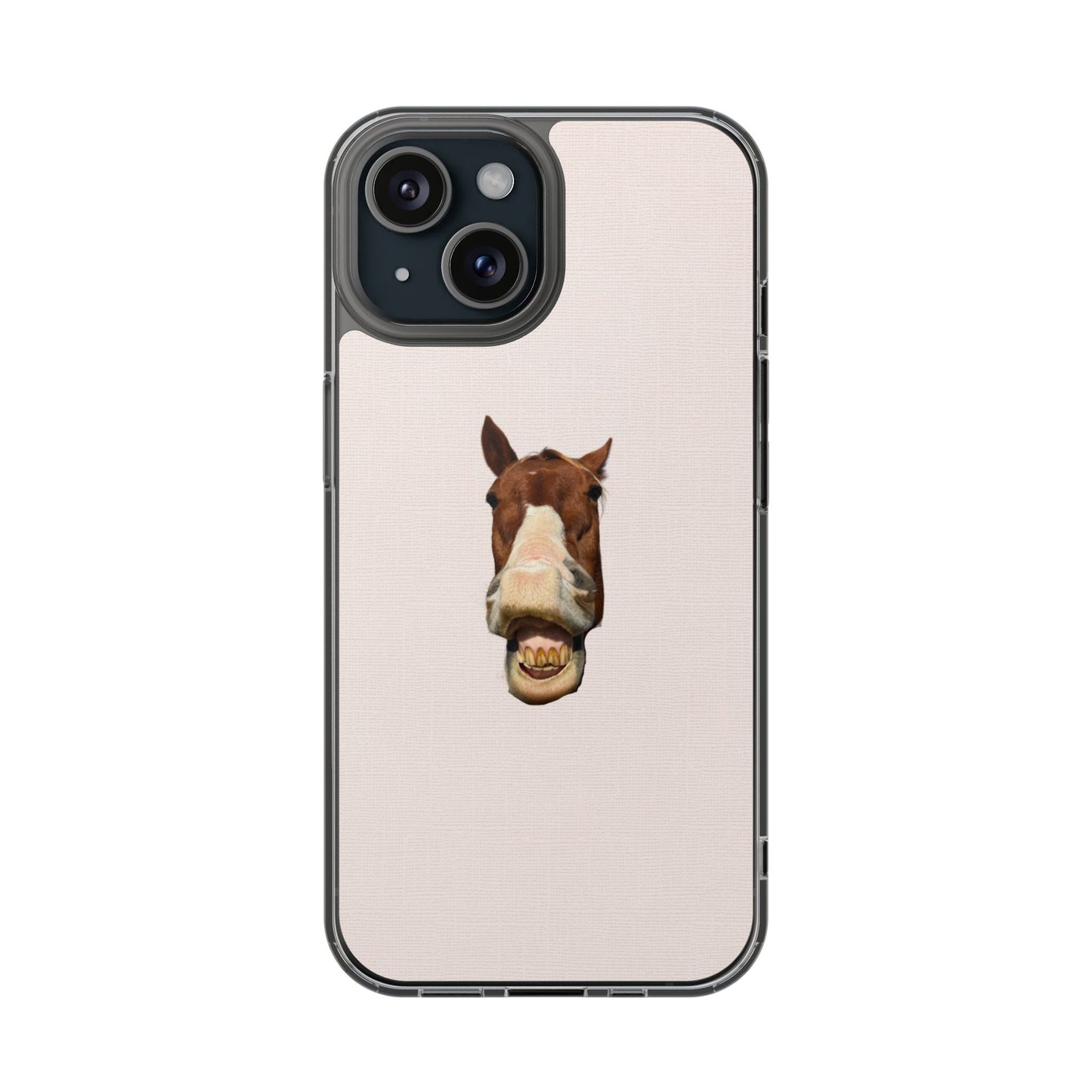 Clear Impact-Resistant Phone Case — Funny Smiling Horse Design