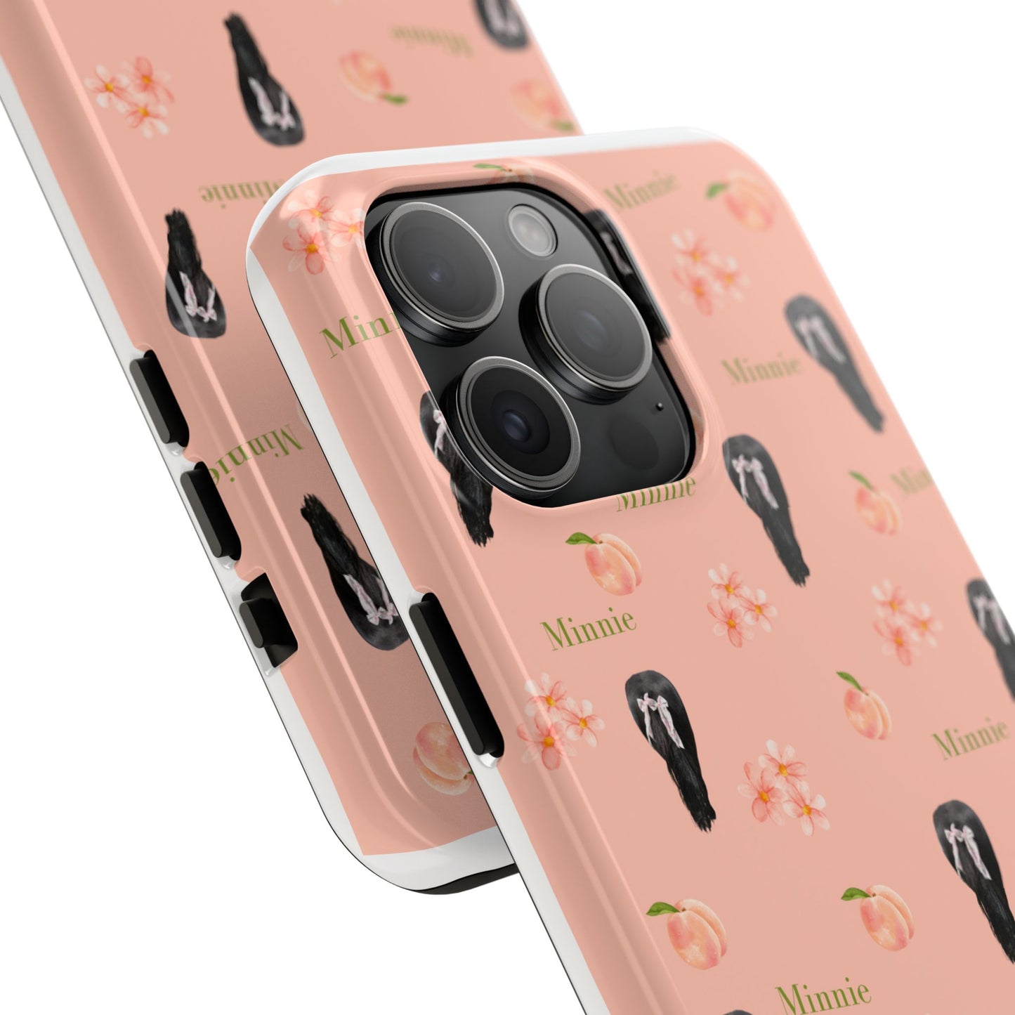 Personalized Peach Floral Phone Case — Tough Protective Case with Custom Name (Minnie)