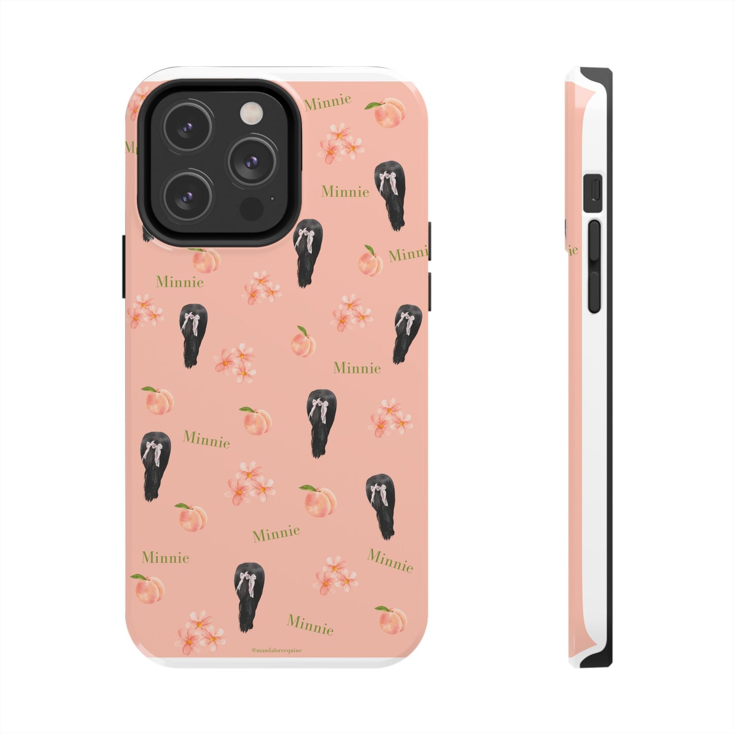 Personalized Peach Floral Phone Case — Tough Protective Case with Custom Name (Minnie)