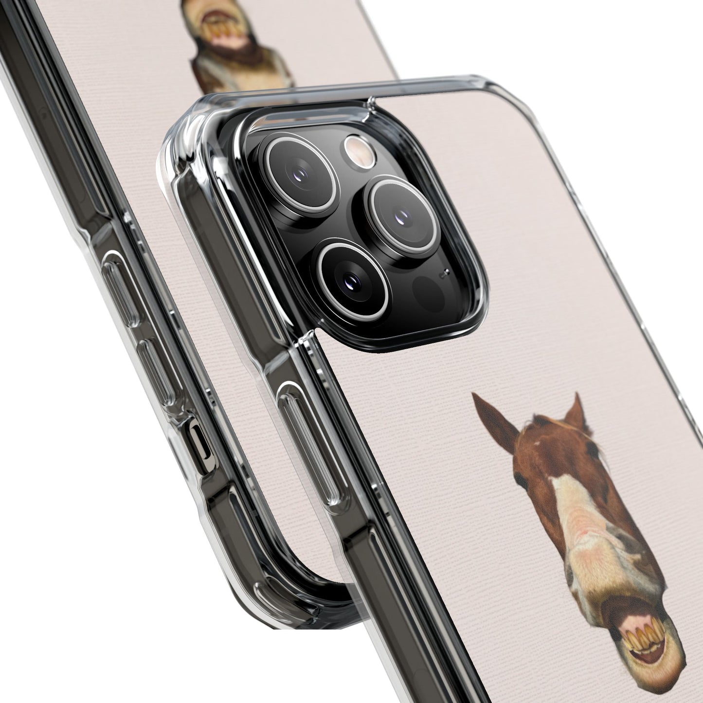 Clear Magnetic Phone Case — Funny Grinning Horse Design