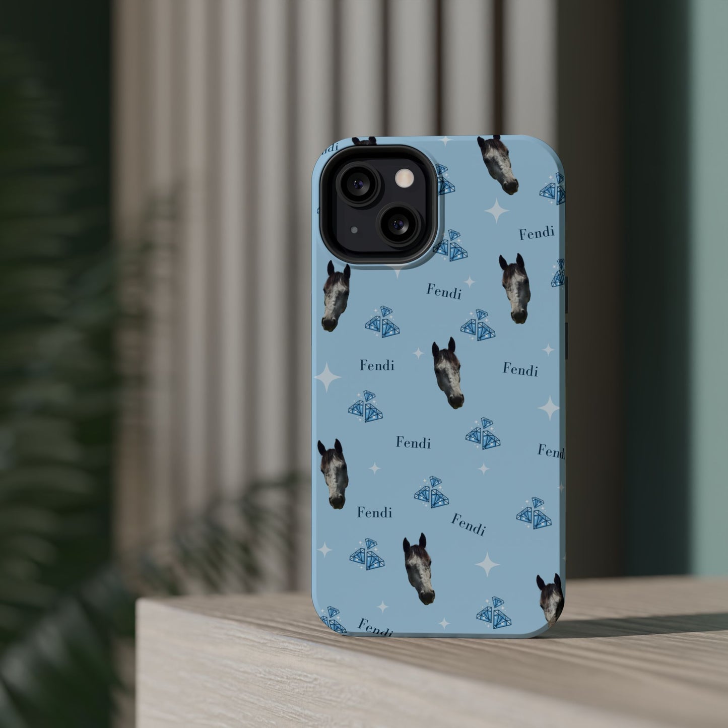 Blue Horse Pattern Magnetic Impact-Resistant Phone Case