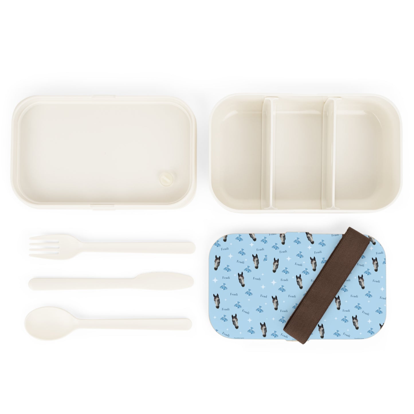 Grey Horse Blue Pattern Bento Lunch Box – Cute Horse Face Reusable Lunchbox