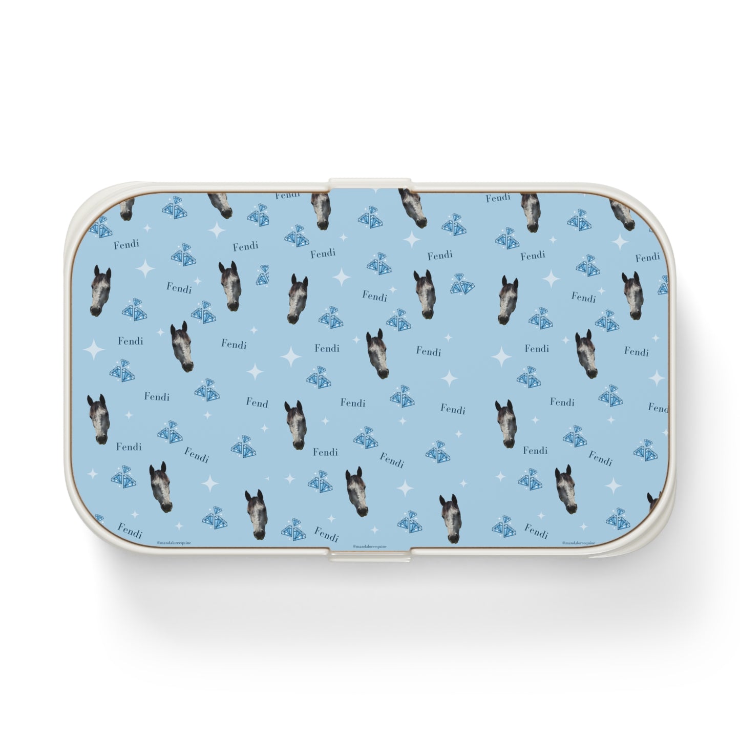 Grey Horse Blue Pattern Bento Lunch Box – Cute Horse Face Reusable Lunchbox