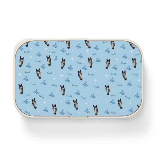 Grey Horse Blue Pattern Bento Lunch Box – Cute Horse Face Reusable Lunchbox