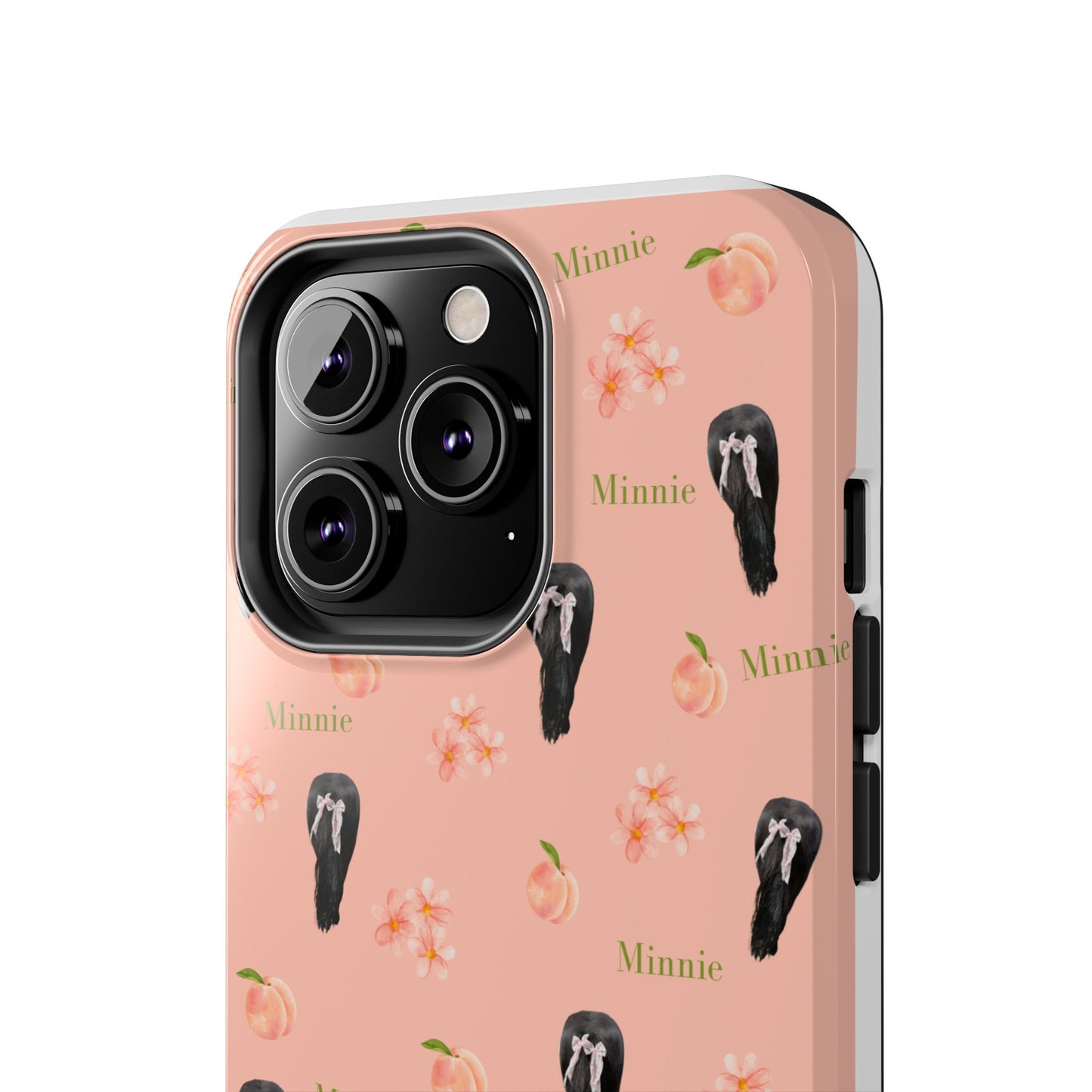 Personalized Peach Floral Phone Case — Tough Protective Case with Custom Name (Minnie)