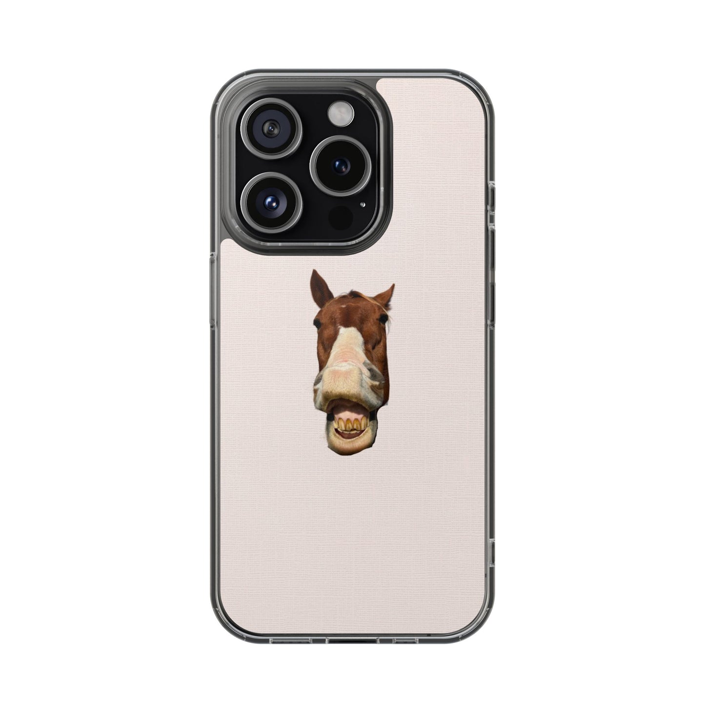 Clear Impact-Resistant Phone Case — Funny Smiling Horse Design
