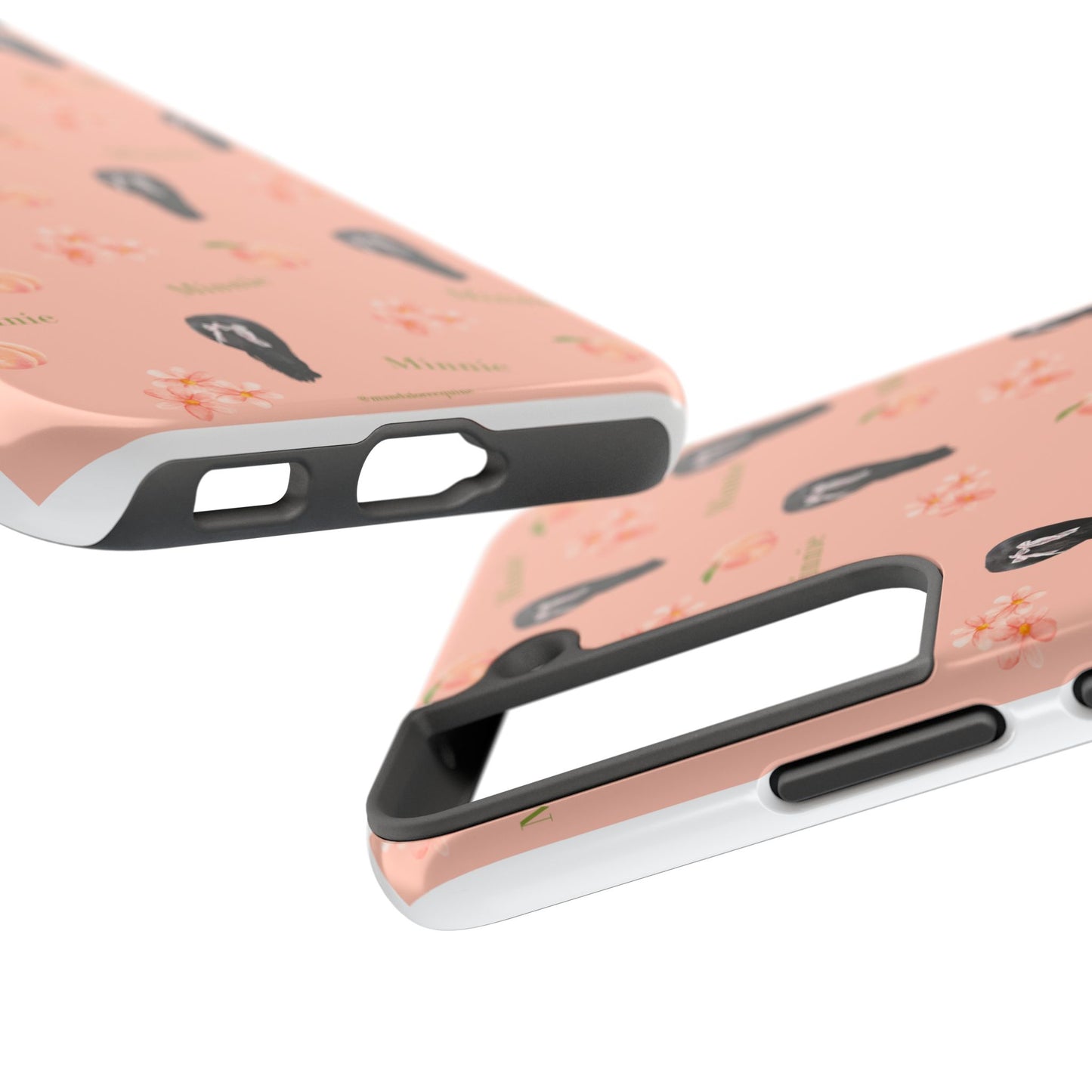 Personalized Peach Floral Phone Case — Tough Protective Case with Custom Name (Minnie)