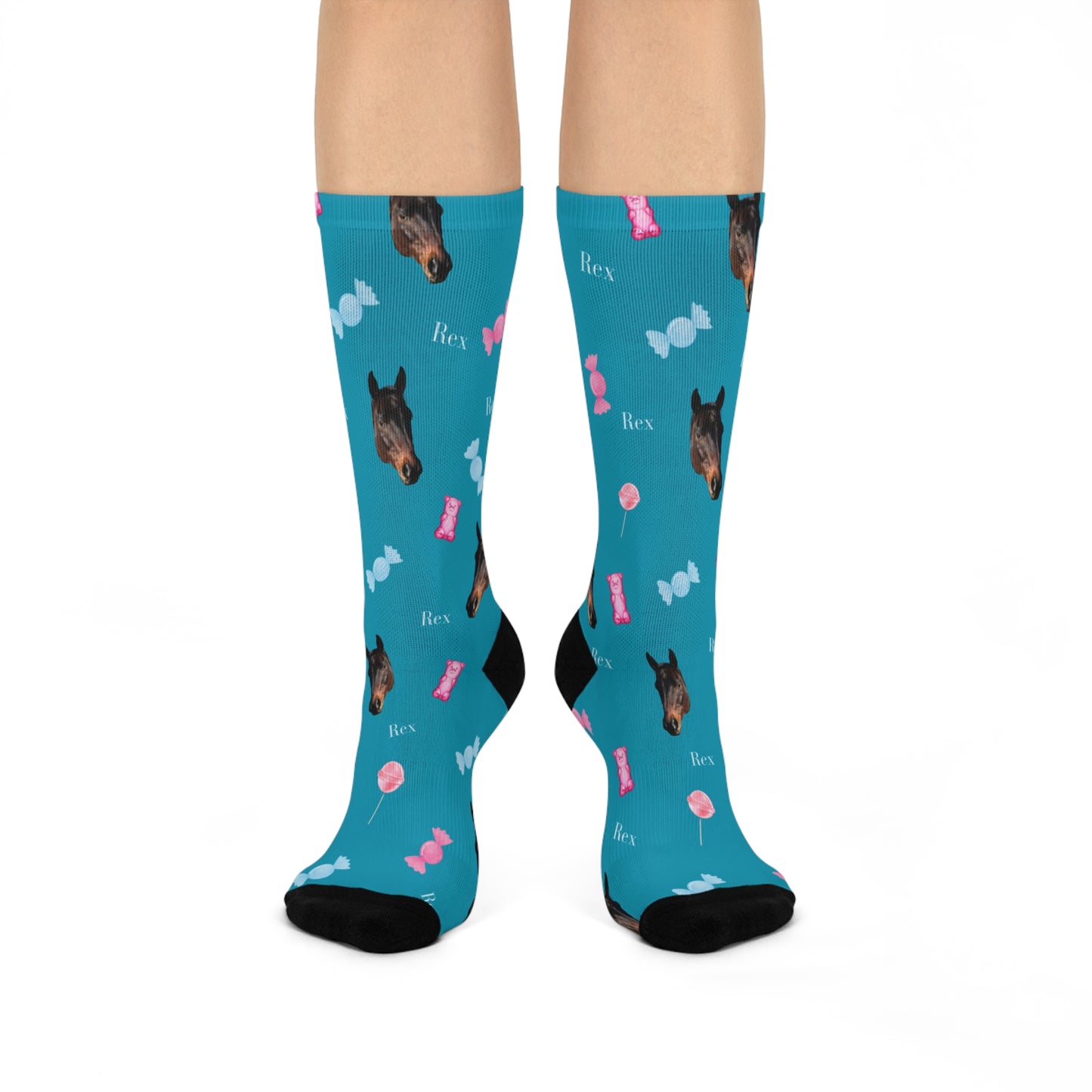 Horse Print Candy Cushioned Crew Socks — Cute Candy Horse Pattern