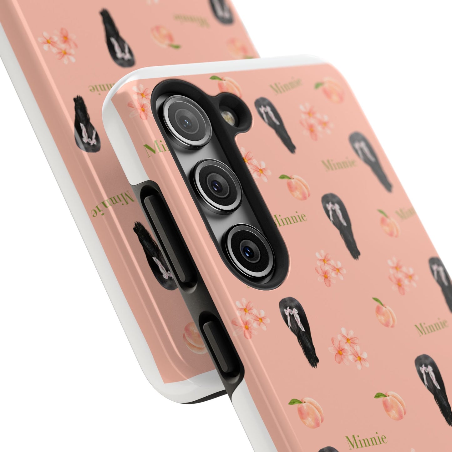 Personalized Peach Floral Phone Case — Tough Protective Case with Custom Name (Minnie)