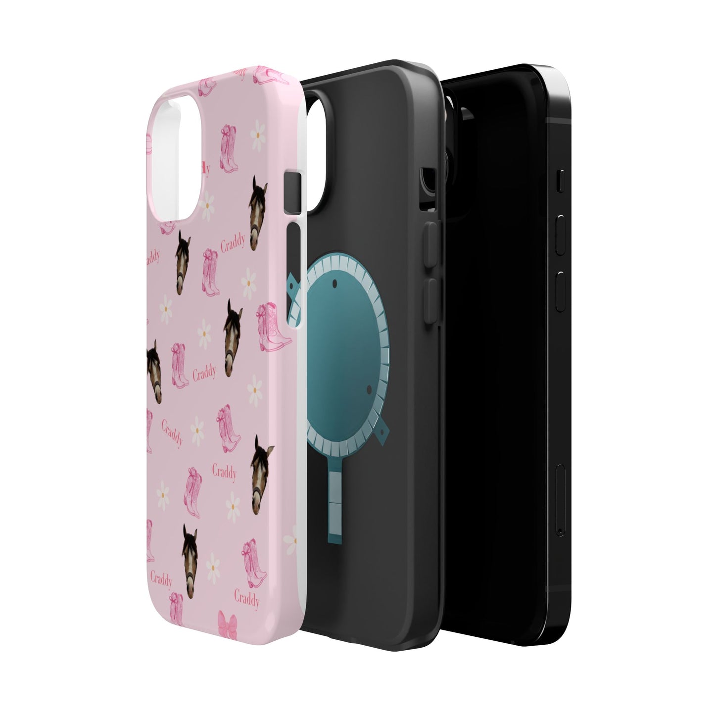 Pink Horse Pattern Magnetic Impact Case — Custom Equestrian iPhone Cover