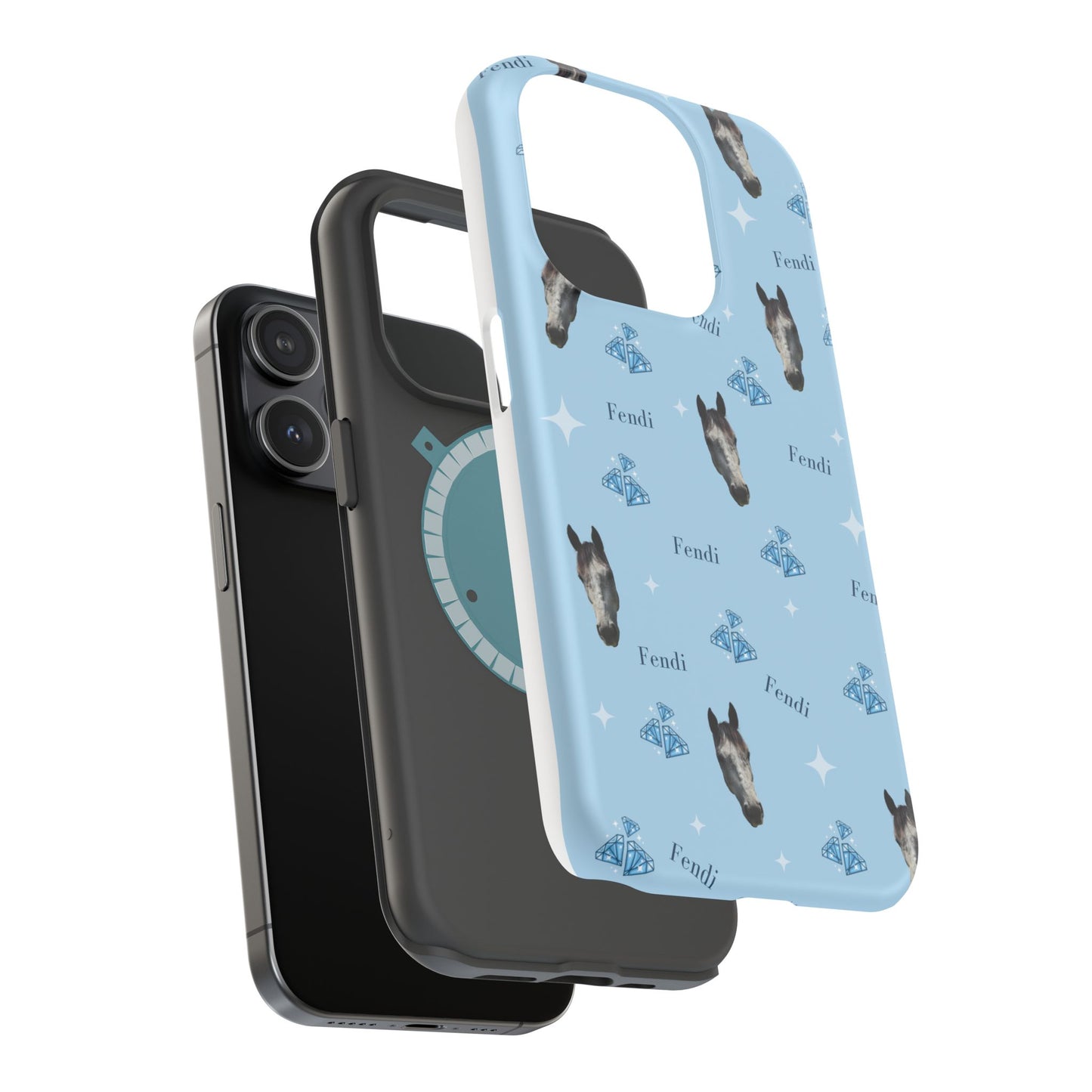 Blue Horse Pattern Magnetic Impact-Resistant Phone Case