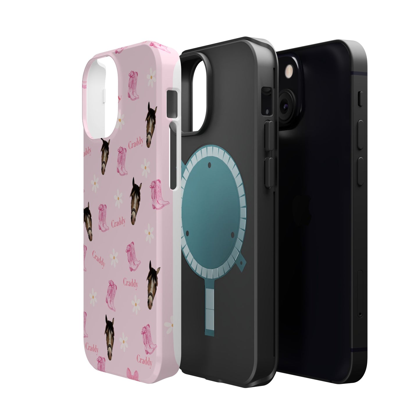 Pink Horse Pattern Magnetic Impact Case — Custom Equestrian iPhone Cover