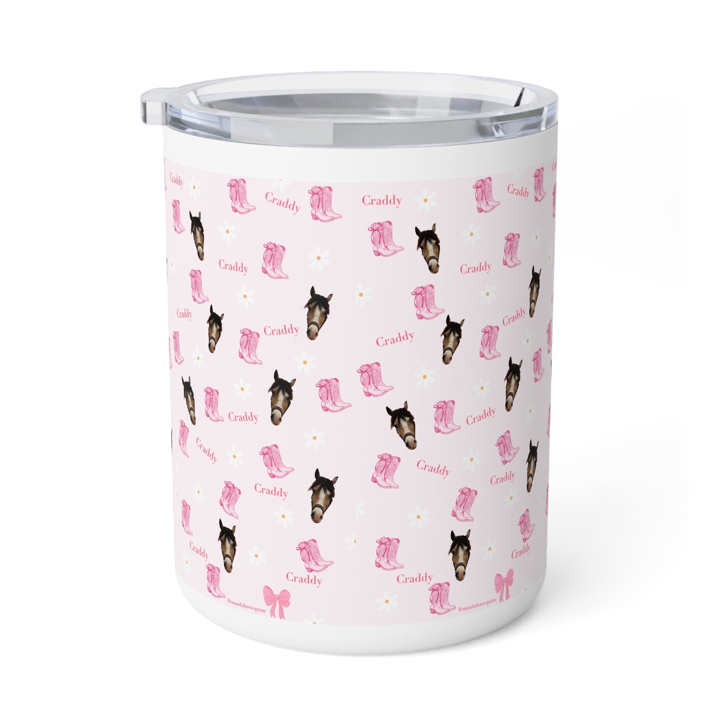 Cute Pink Cowgirl Pattern 10oz Insulated Coffee Mug — 'Cowboy' Puppy & Boots Design