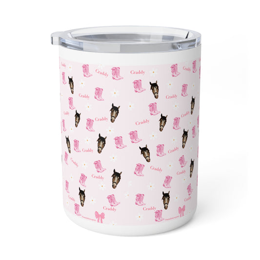 Cute Pink Cowgirl Pattern 10oz Insulated Coffee Mug — 'Cowboy' Puppy & Boots Design