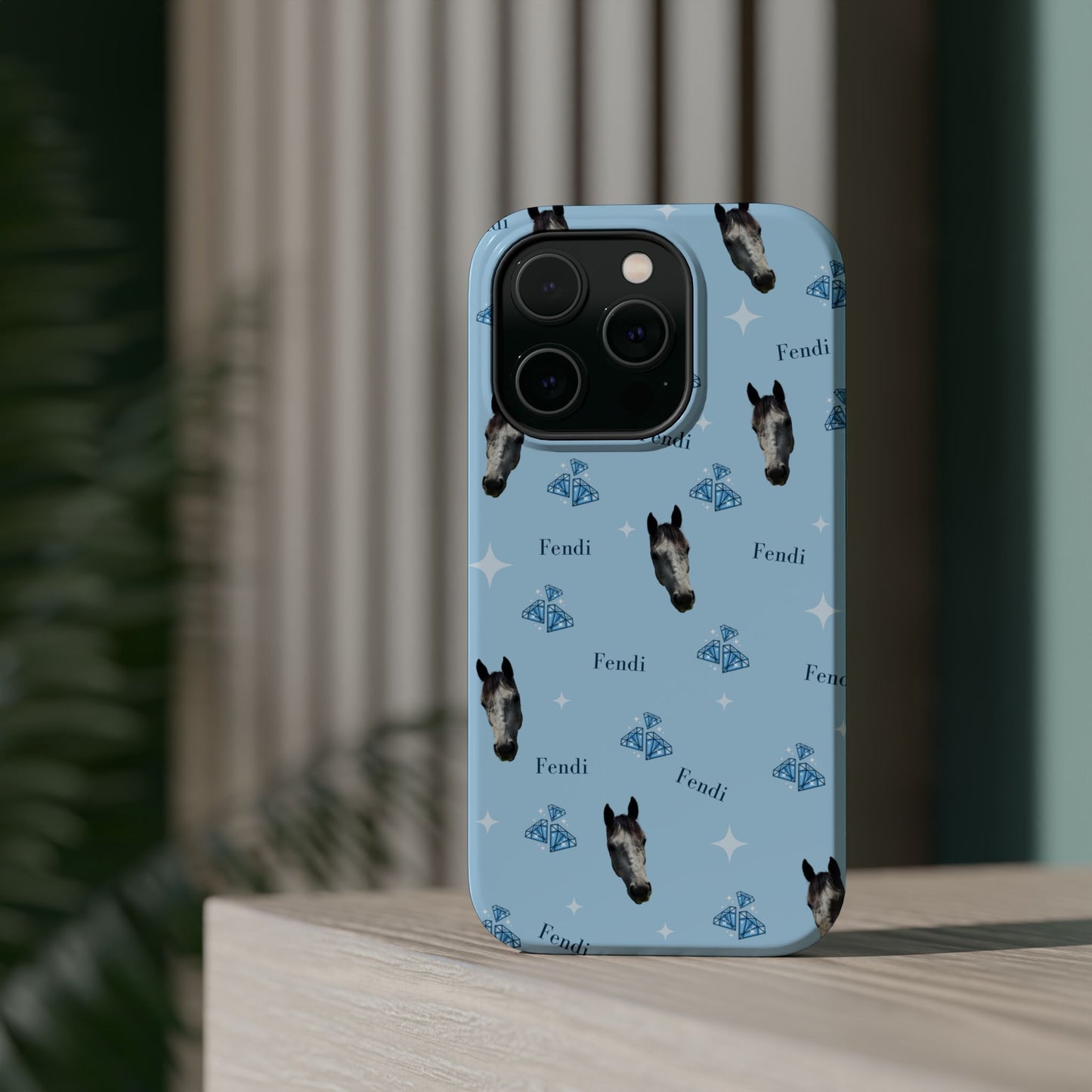 Blue Horse Pattern Magnetic Impact-Resistant Phone Case