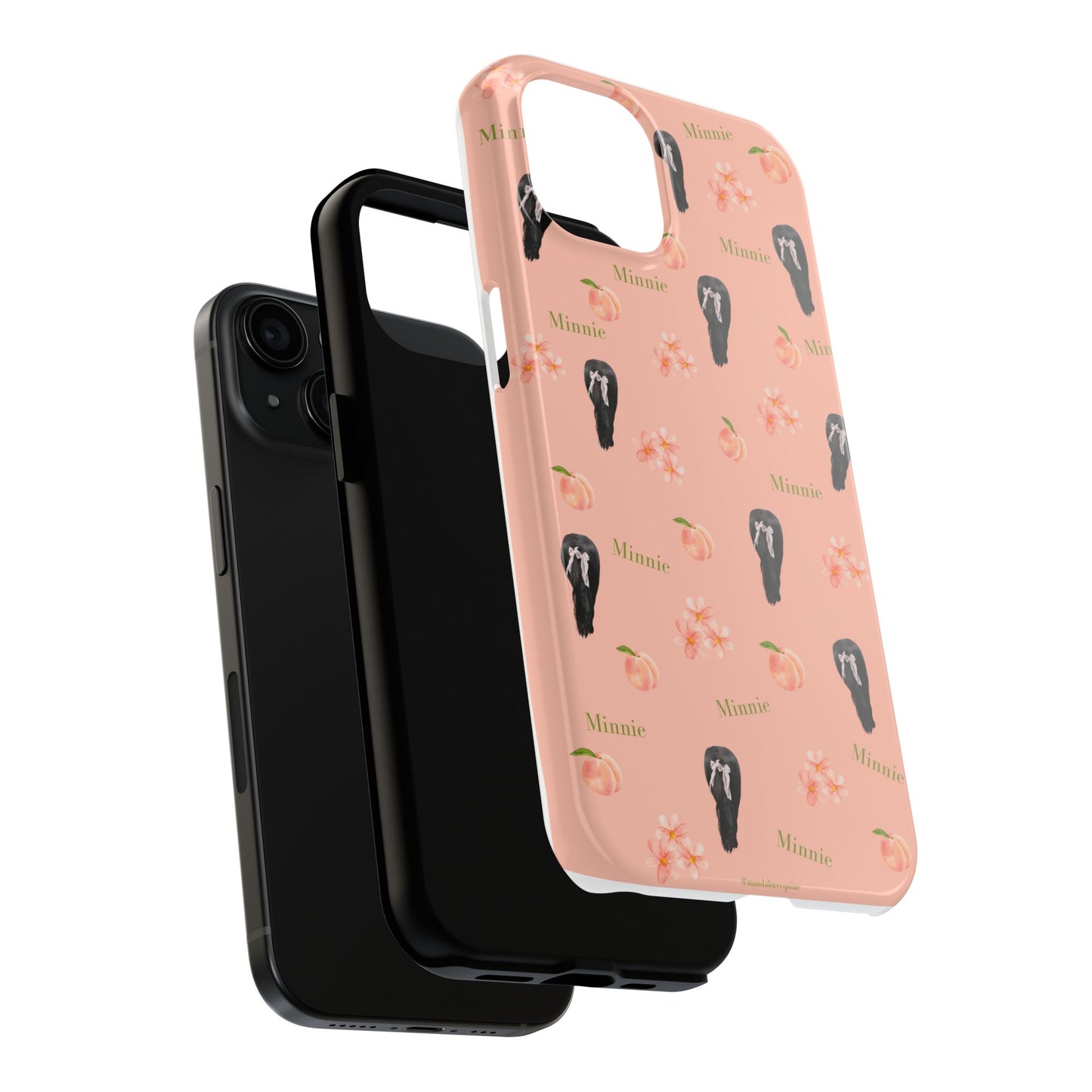 Personalized Peach Floral Phone Case — Tough Protective Case with Custom Name (Minnie)