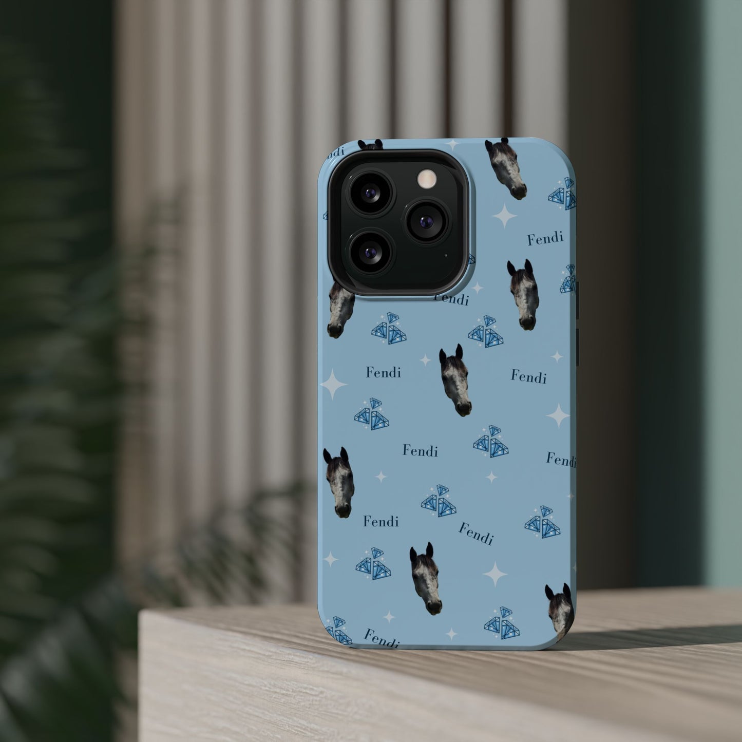 Blue Horse Pattern Magnetic Impact-Resistant Phone Case