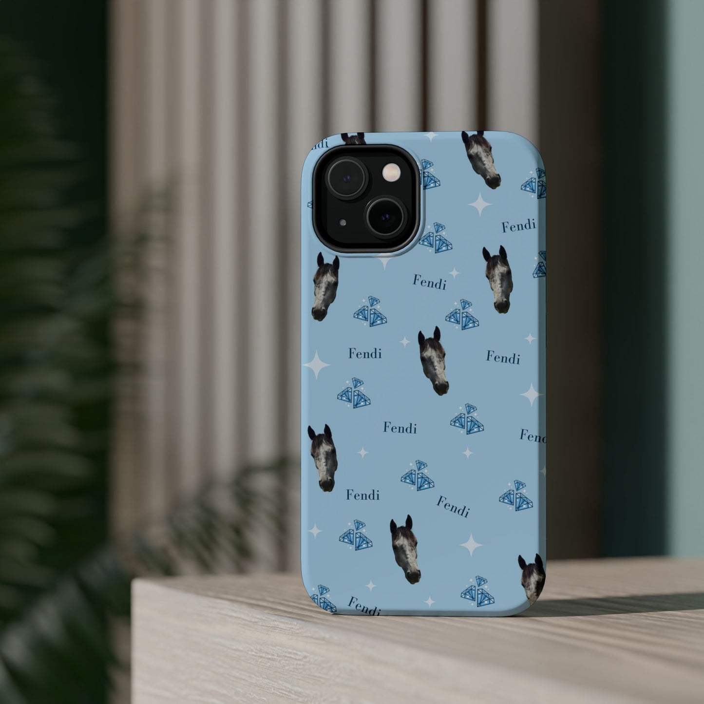 Blue Horse Pattern Magnetic Impact-Resistant Phone Case