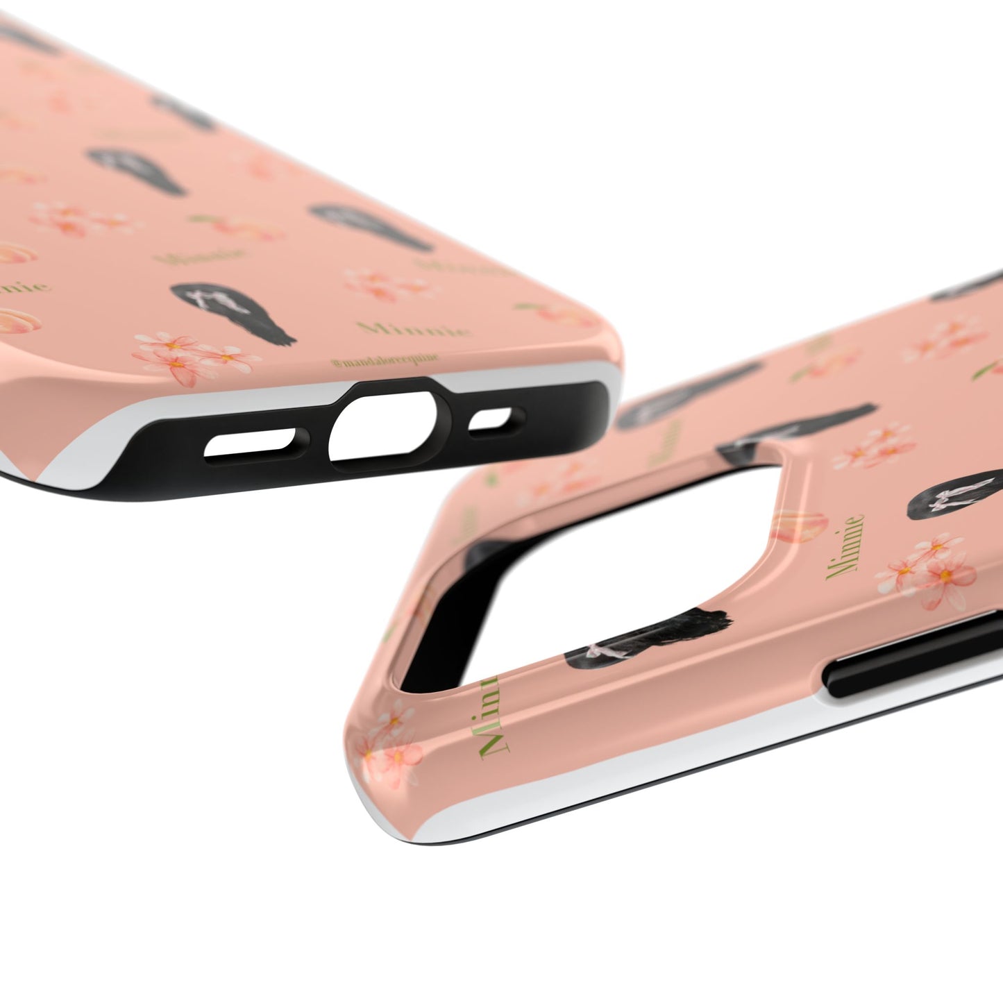 Personalized Peach Floral Phone Case — Tough Protective Case with Custom Name (Minnie)