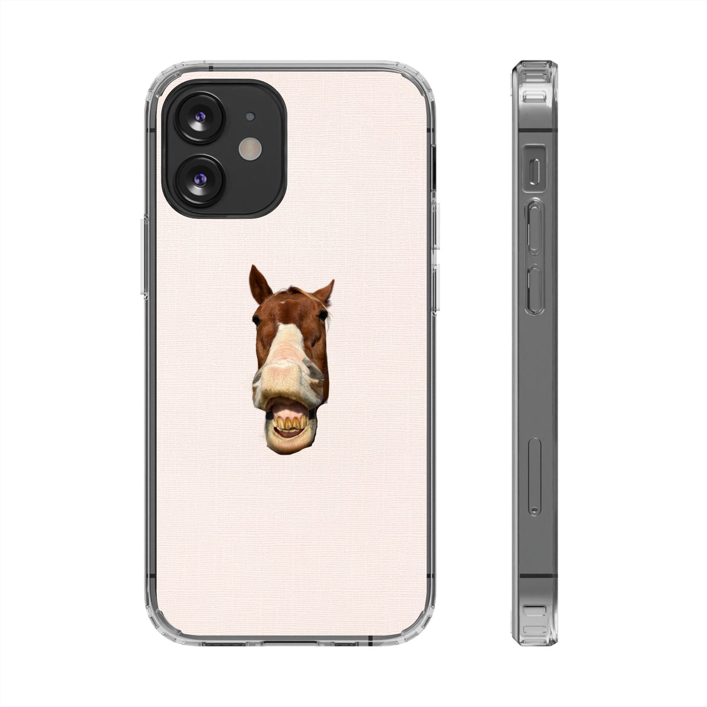 Clear Impact-Resistant Phone Case — Funny Smiling Horse Design