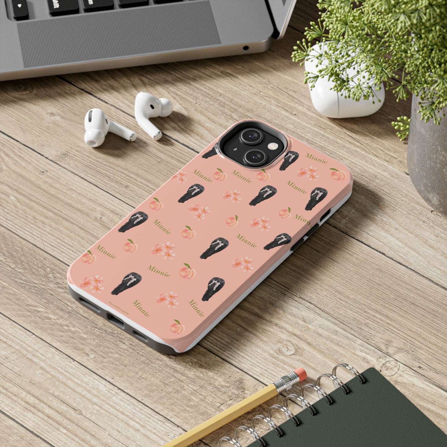 Personalized Peach Floral Phone Case — Tough Protective Case with Custom Name (Minnie)