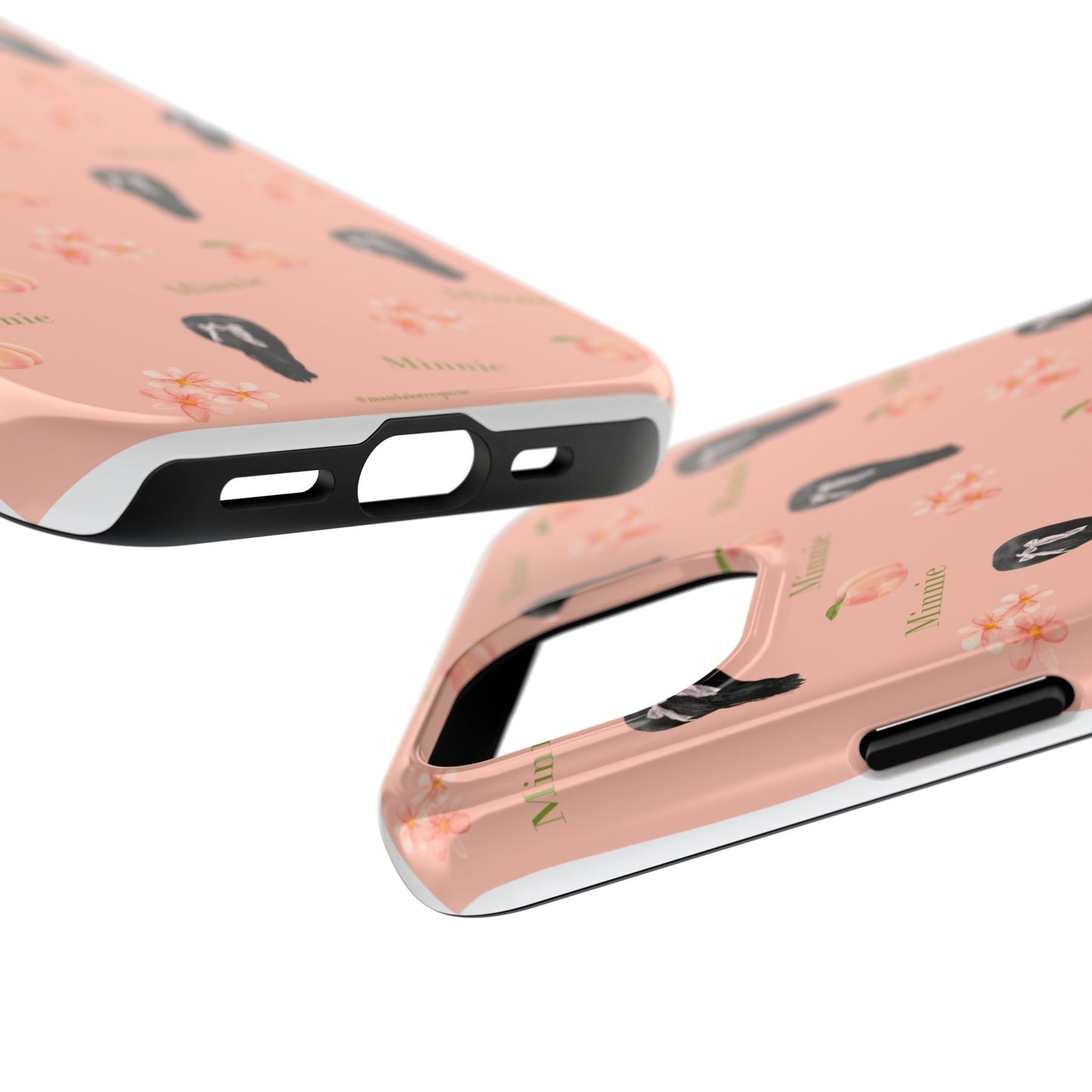 Personalized Peach Floral Phone Case — Tough Protective Case with Custom Name (Minnie)
