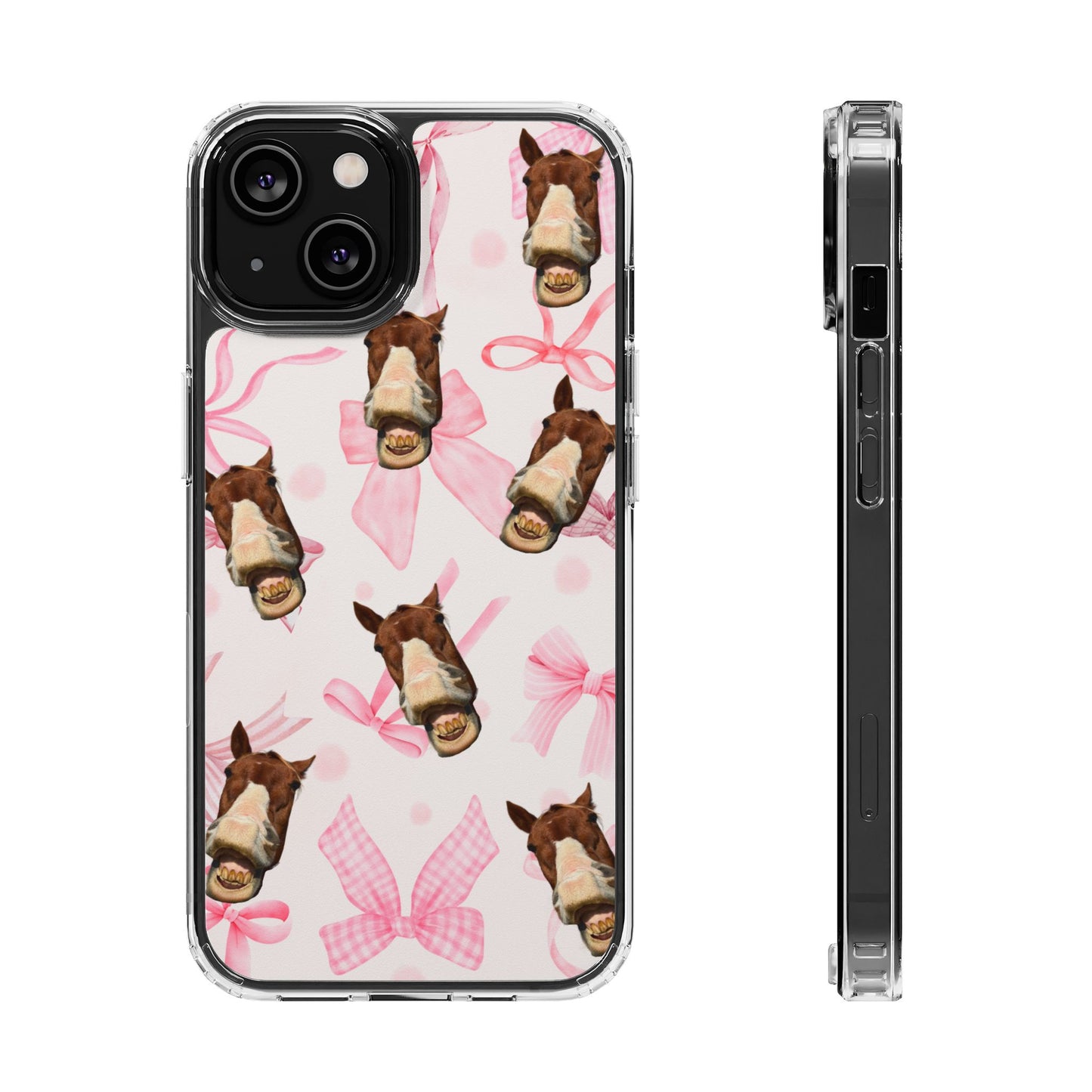 Horse Face Pattern Clear Magnetic Phone Case — Cute Pink Bows Design
