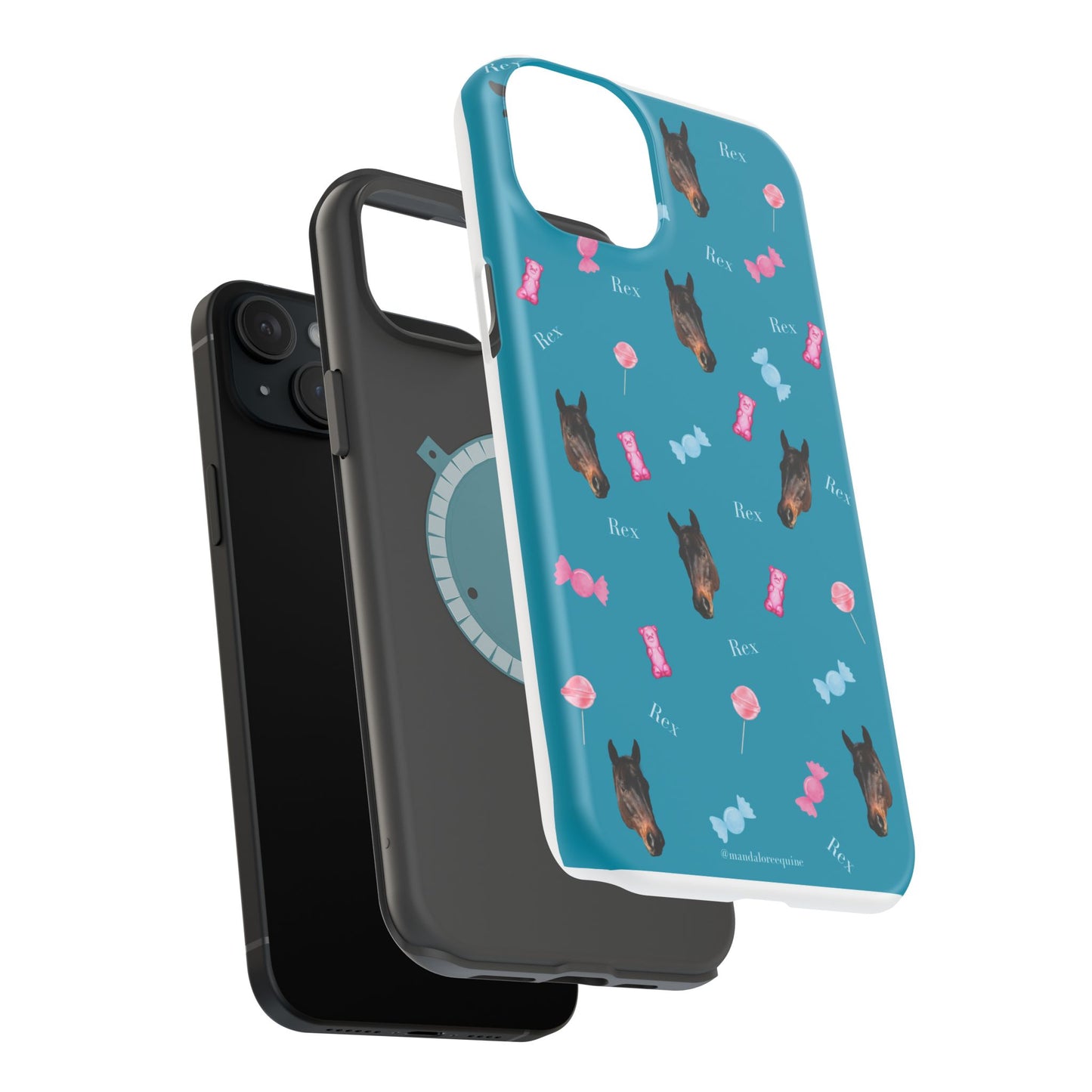 Magnetic Impact-Resistant Phone Case — Teal Doberman Candy Pattern (Protective, Shockproof)