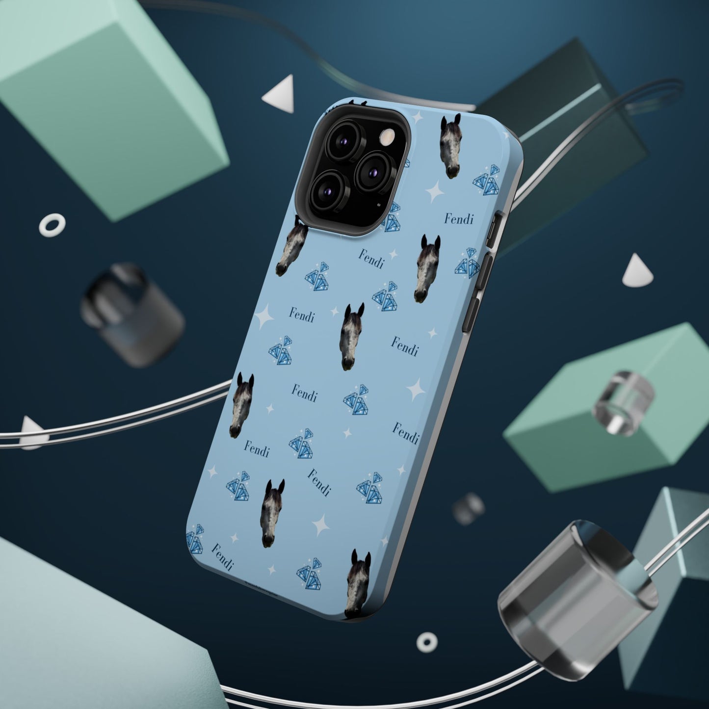 Blue Horse Pattern Magnetic Impact-Resistant Phone Case