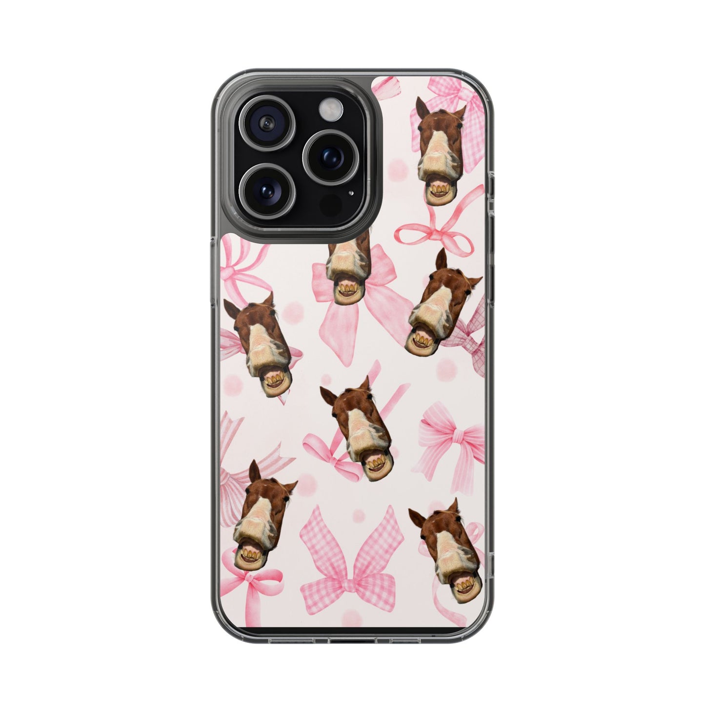 Horse Face Pattern Clear Magnetic Phone Case — Cute Pink Bows Design