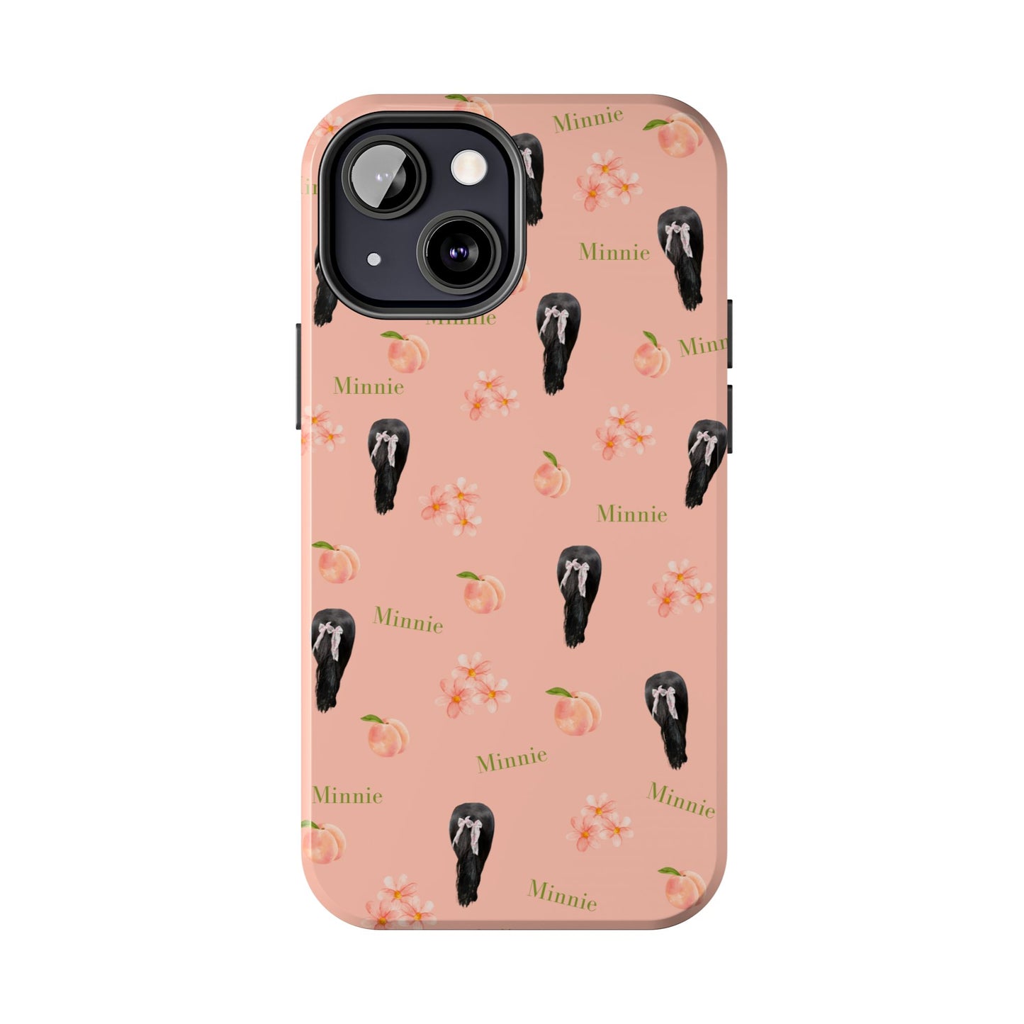 Personalized Peach Floral Phone Case — Tough Protective Case with Custom Name (Minnie)