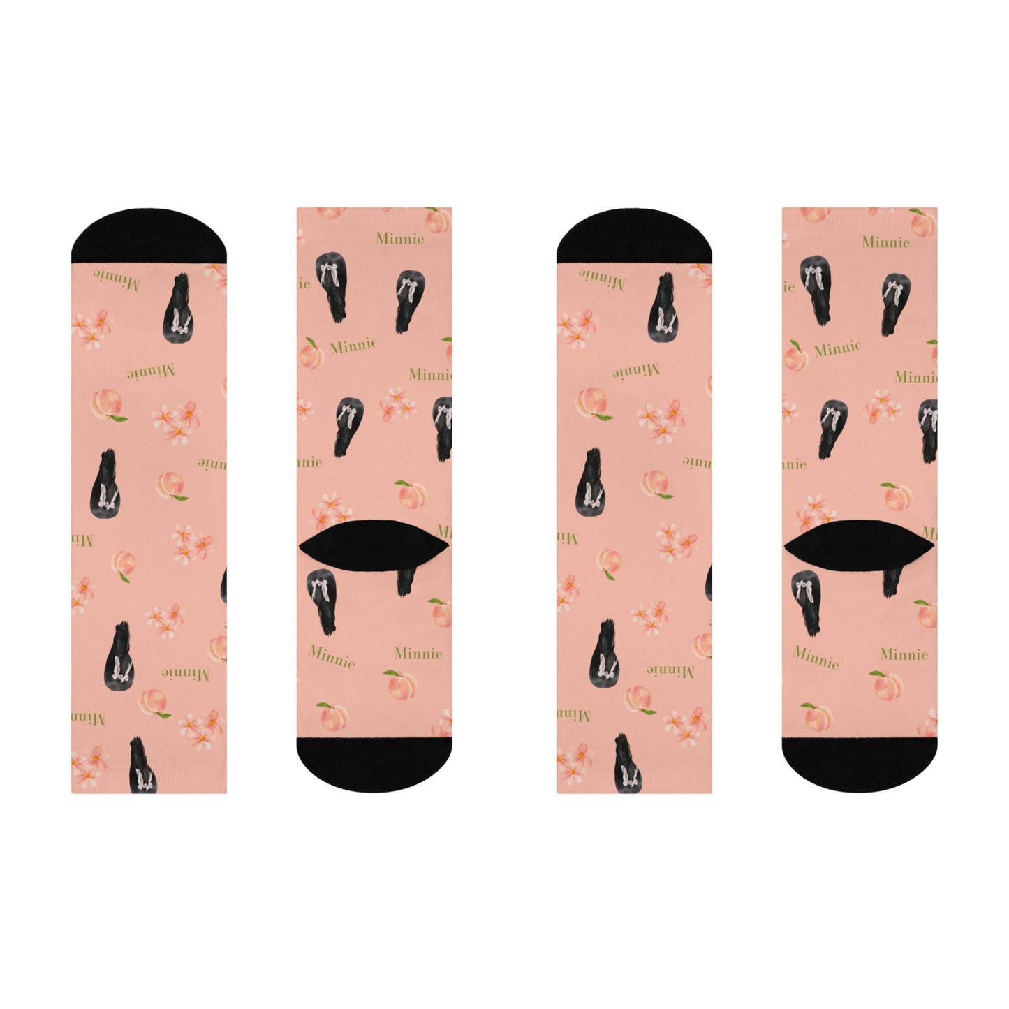 Minnie Floral Skull Crew Socks — Cushioned Pink Peach Blossom Socks