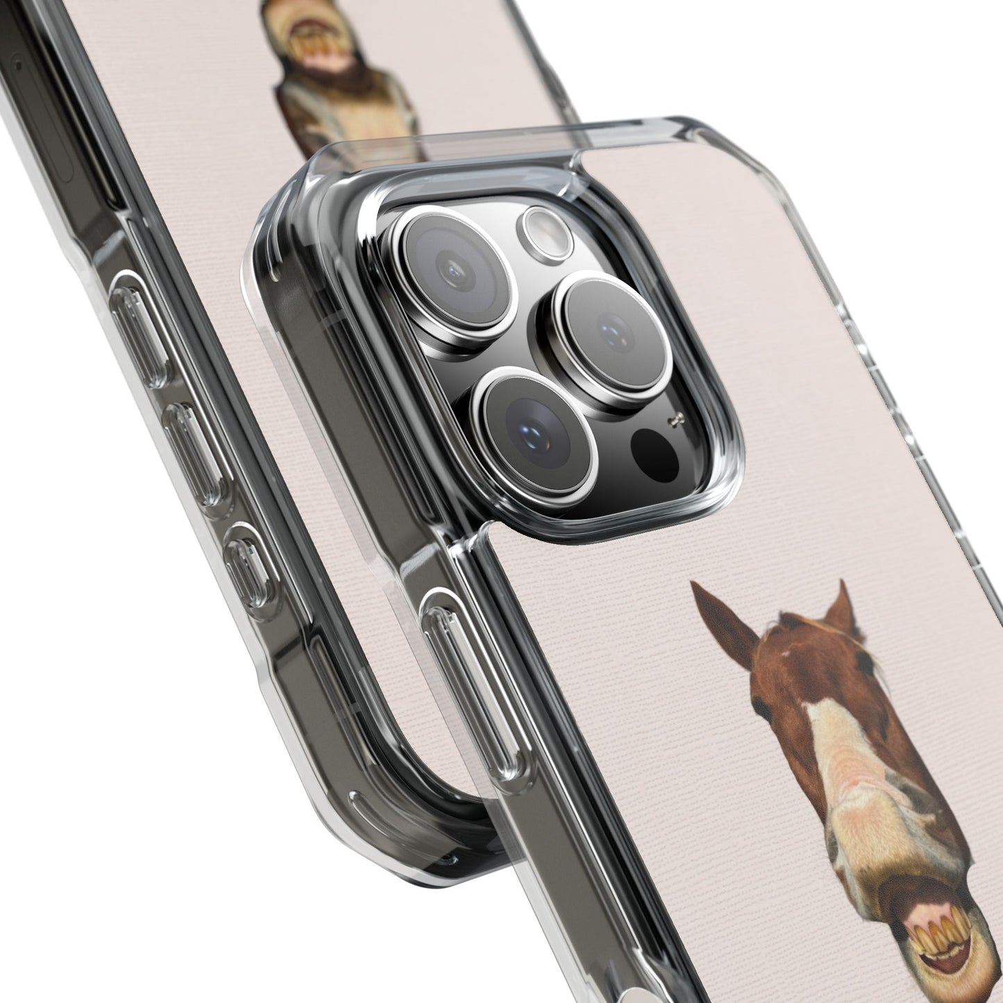Clear Magnetic Phone Case — Funny Grinning Horse Design