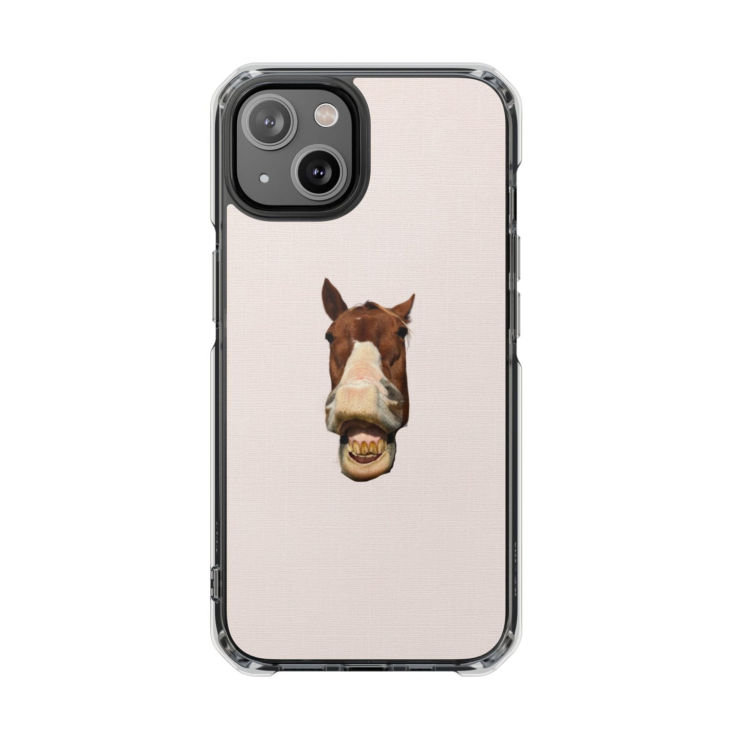 Clear Magnetic Phone Case — Funny Grinning Horse Design