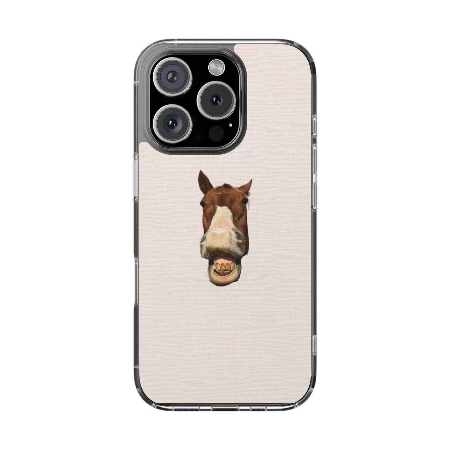 Clear Impact-Resistant Phone Case — Funny Smiling Horse Design