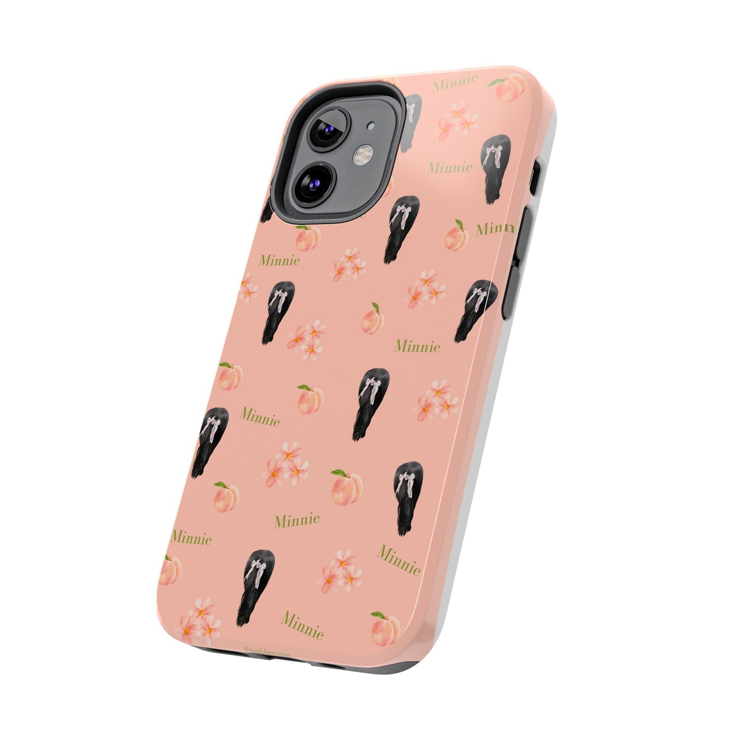 Personalized Peach Floral Phone Case — Tough Protective Case with Custom Name (Minnie)