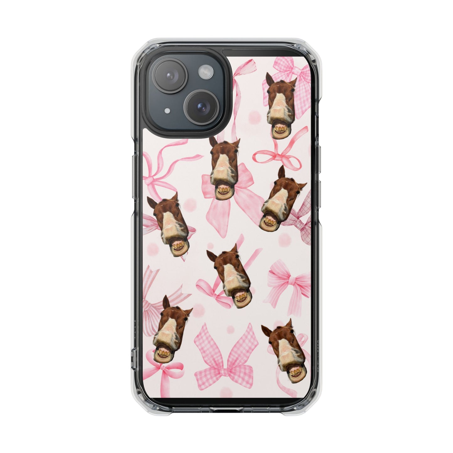 Horse Pattern Clear Phone Case — Pink Bows Cute Equestrian iPhone Case
