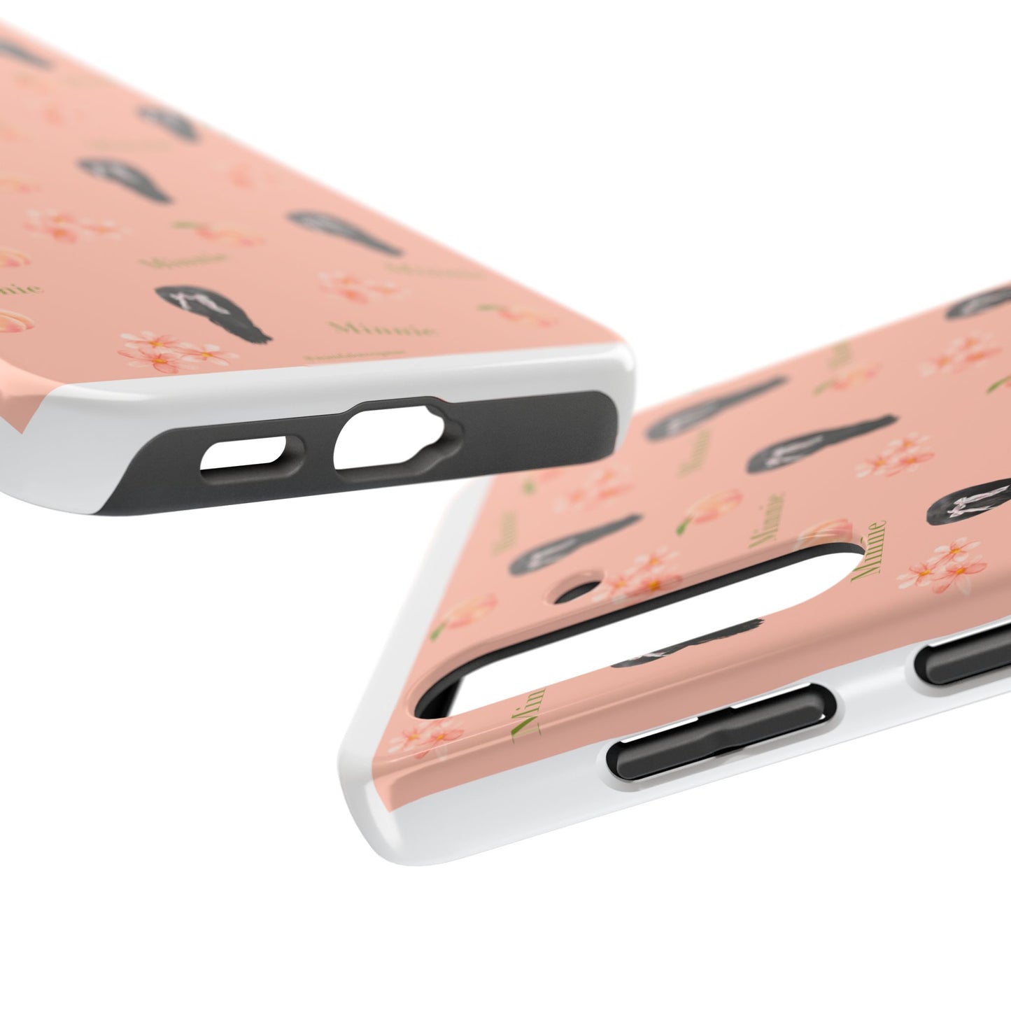 Personalized Peach Floral Phone Case — Tough Protective Case with Custom Name (Minnie)