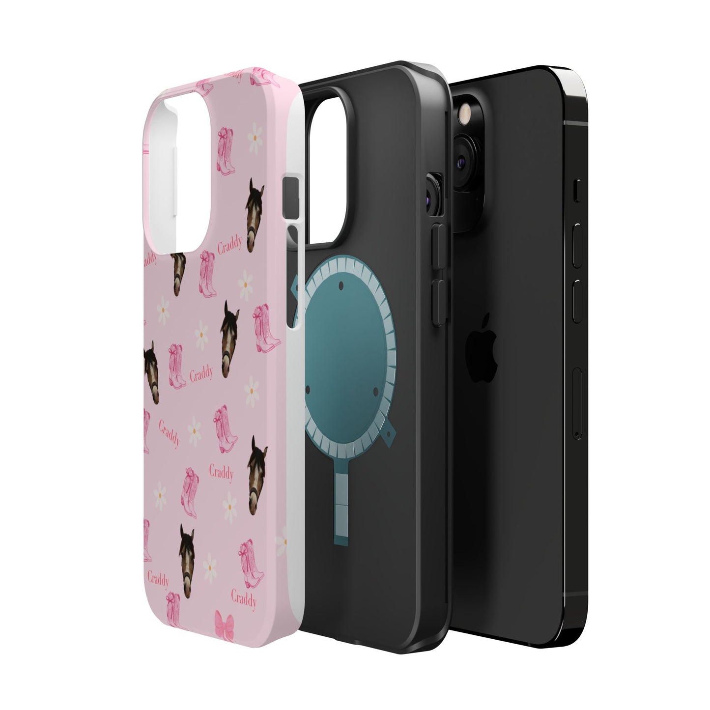 Pink Horse Pattern Magnetic Impact Case — Custom Equestrian iPhone Cover
