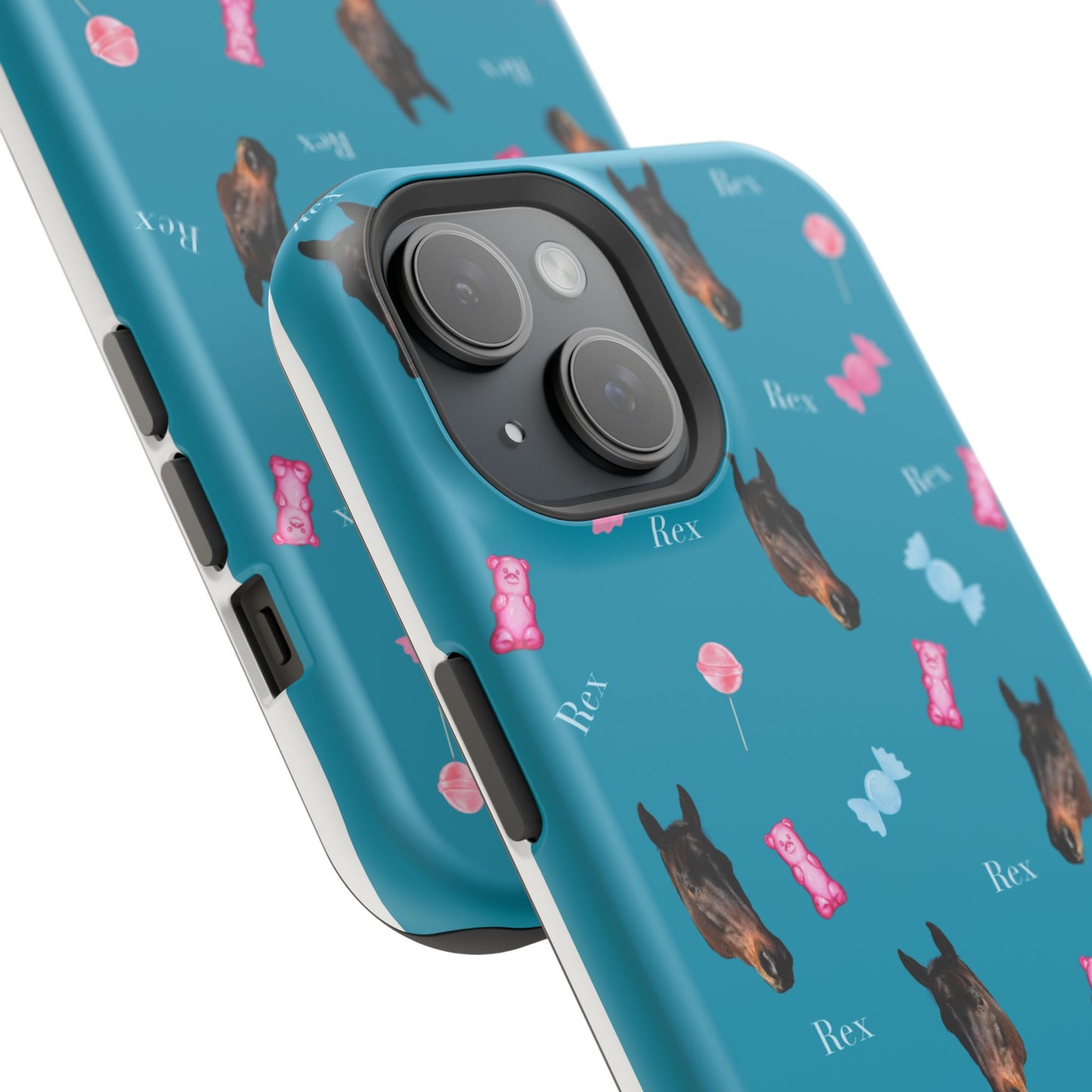 Magnetic Impact-Resistant Phone Case — Teal Doberman Candy Pattern (Protective, Shockproof)