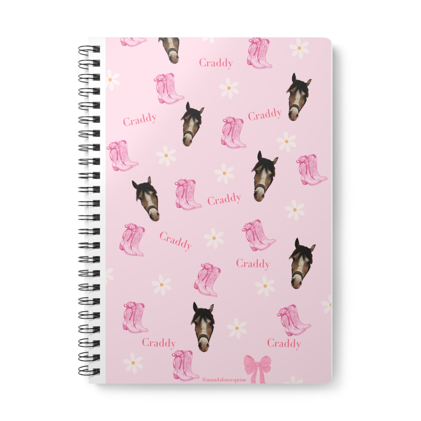 Pink Horse Pattern A5 Wirobound Notebook — 'Graddy' Floral Cowboy Boots Journal