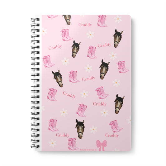 Pink Horse Pattern A5 Wirobound Notebook — 'Graddy' Floral Cowboy Boots Journal