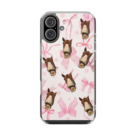 Horse Face Pattern Clear Magnetic Phone Case — Cute Pink Bows Design
