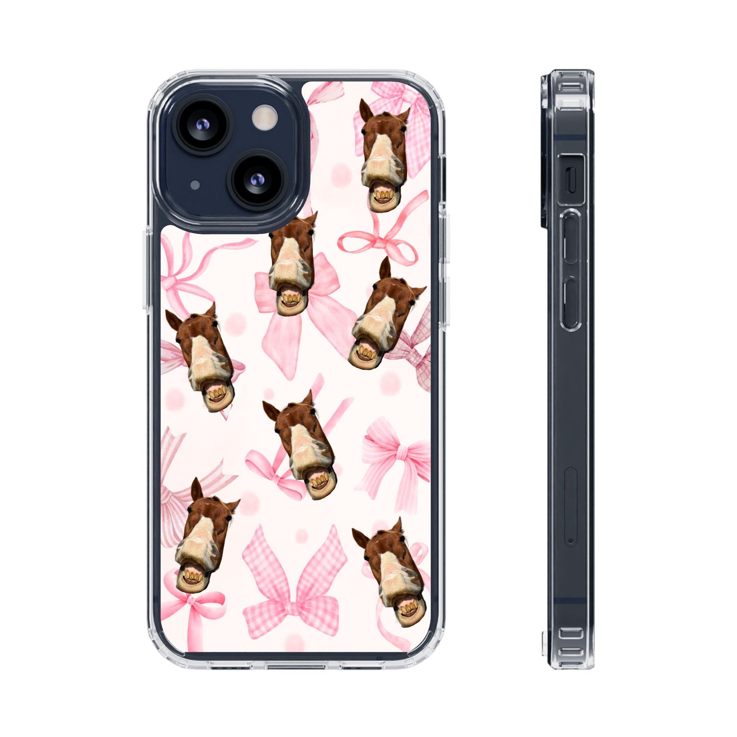 Horse Face Pattern Clear Magnetic Phone Case — Cute Pink Bows Design