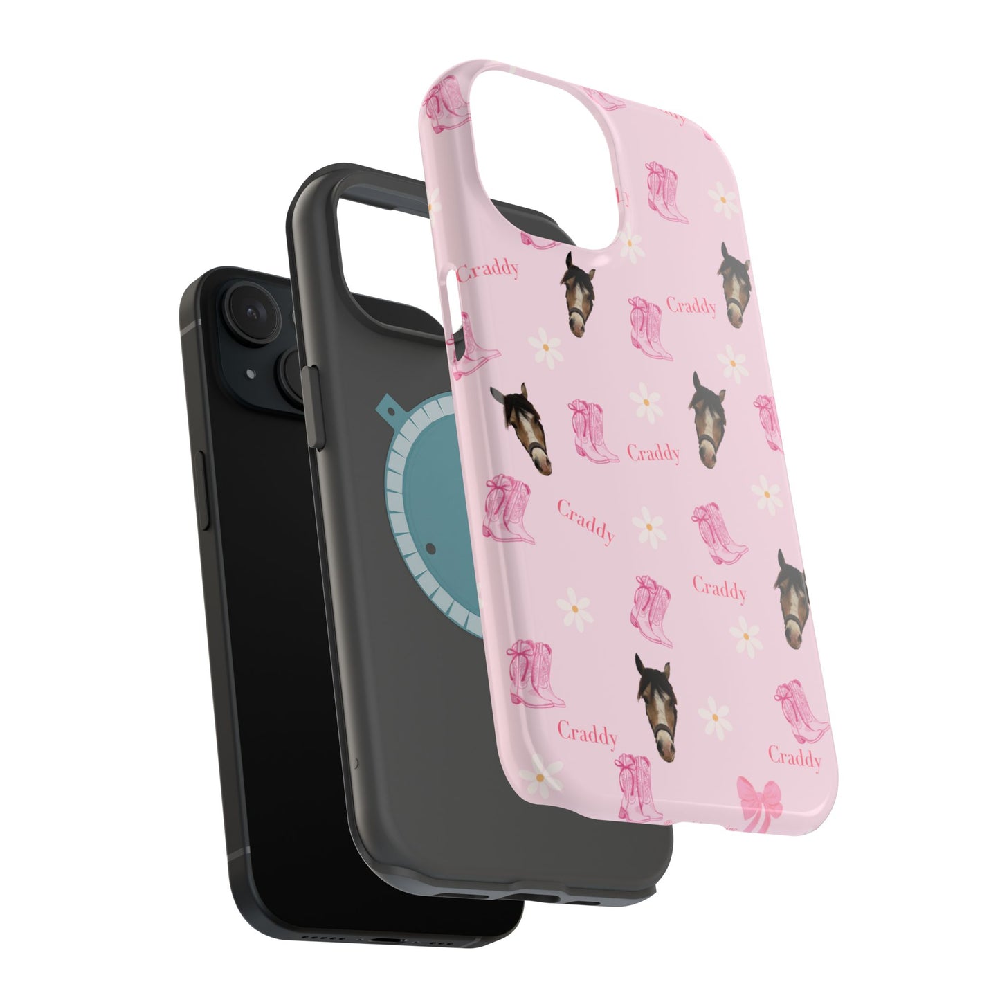 Pink Horse Pattern Magnetic Impact Case — Custom Equestrian iPhone Cover