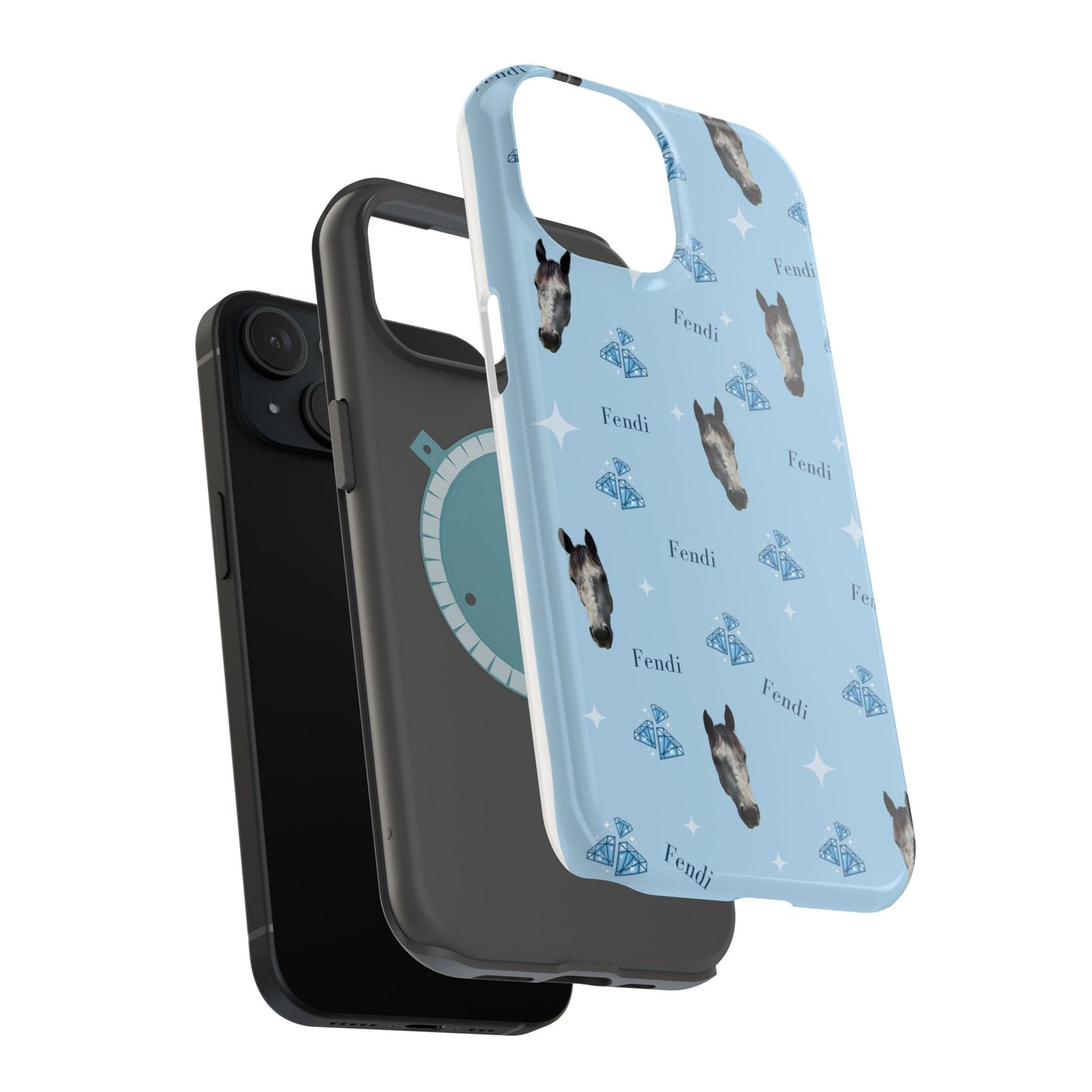 Blue Horse Pattern Magnetic Impact-Resistant Phone Case